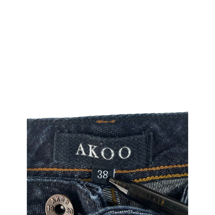 Mens Vintage Akoo Dark Wash Indigo Classic Straight Blue Jeans Size 38