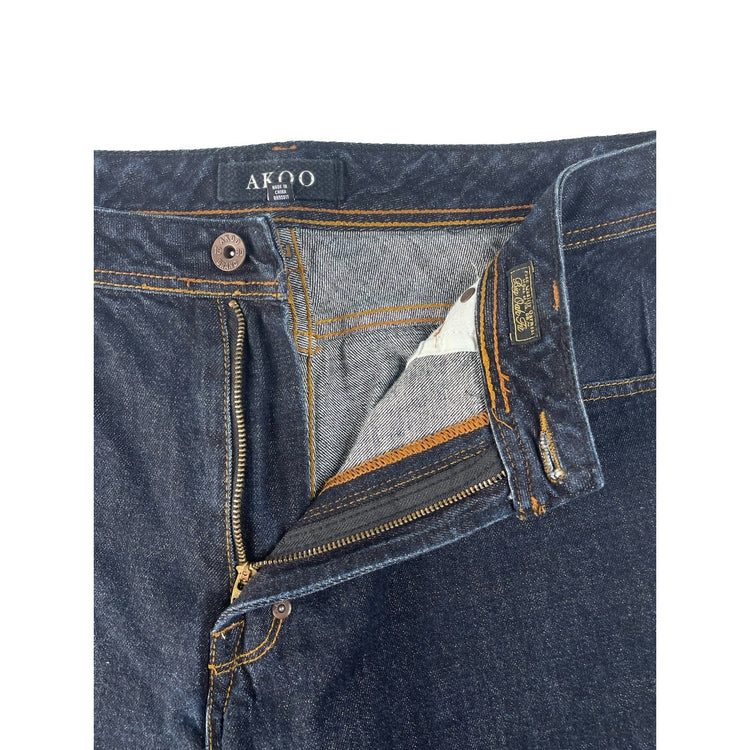 Mens Vintage Akoo Dark Wash Indigo Classic Straight Blue Jeans Size 38