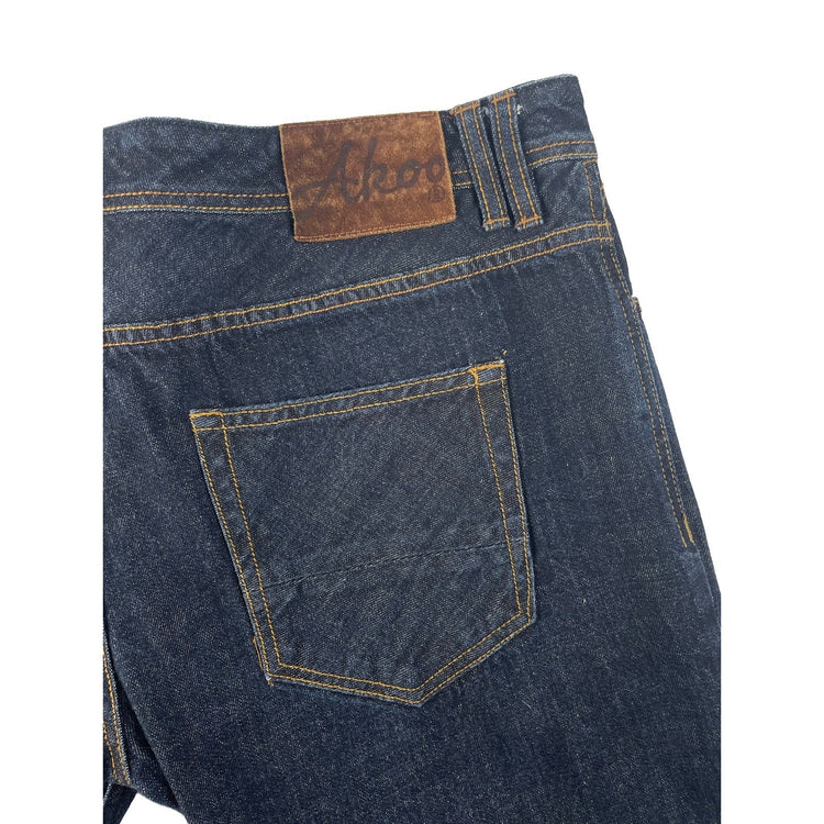 Mens Vintage Akoo Dark Wash Indigo Classic Straight Blue Jeans Size 38