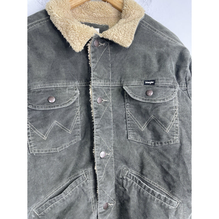 Wrangler Men's Corduroy Jacket Olive Brown Grey Lined Size Large