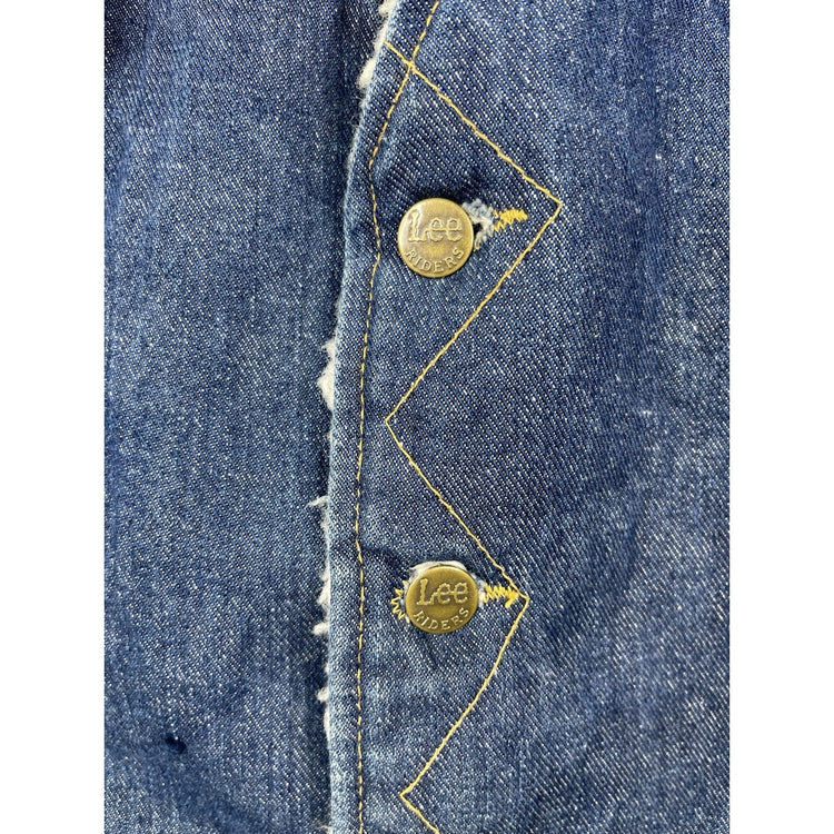 Vintage 70s lee storm rider denim vest sherpa lined dark wash Union made XL