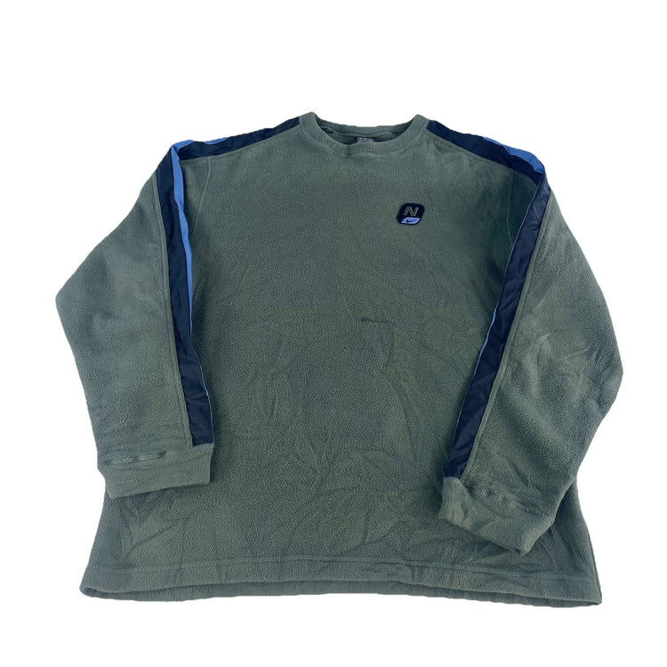 Men’s Vintage Y2K Nike Fleece Crewneck Sweatshirt Olive Green Blue Stripe Size M