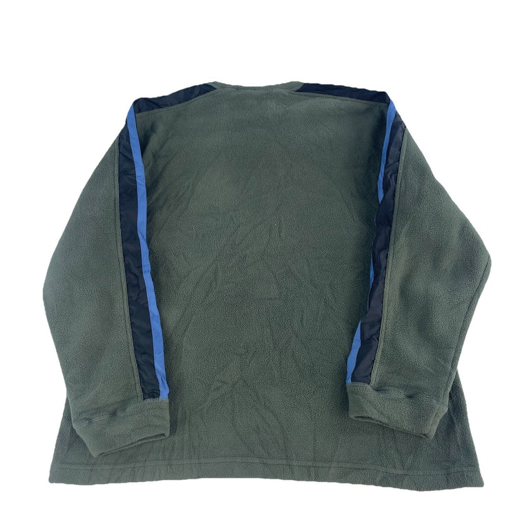 Men’s Vintage Y2K Nike Fleece Crewneck Sweatshirt Olive Green Blue Stripe Size M