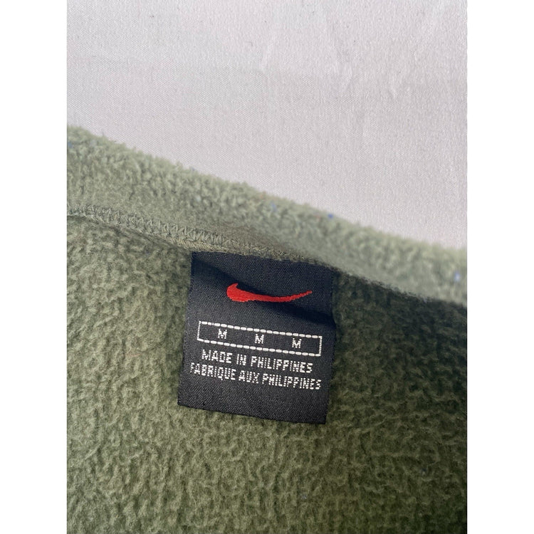 Men’s Vintage Y2K Nike Fleece Crewneck Sweatshirt Olive Green Blue Stripe Size M
