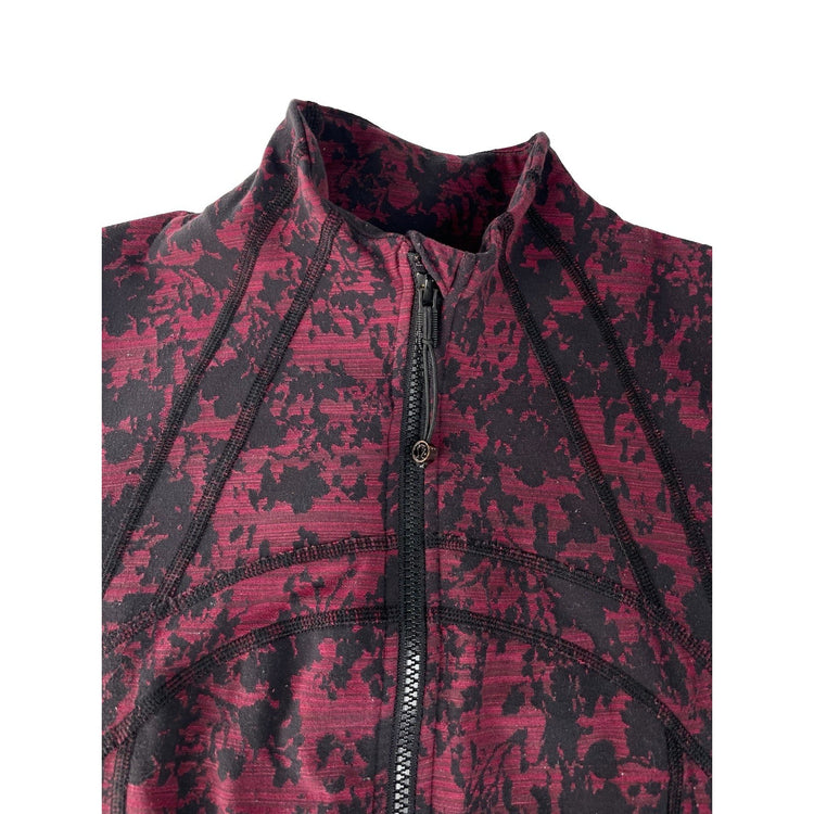 Womens Lululemon Burgundy Black Abstract Camo Full Zip Active Jacket Size 8