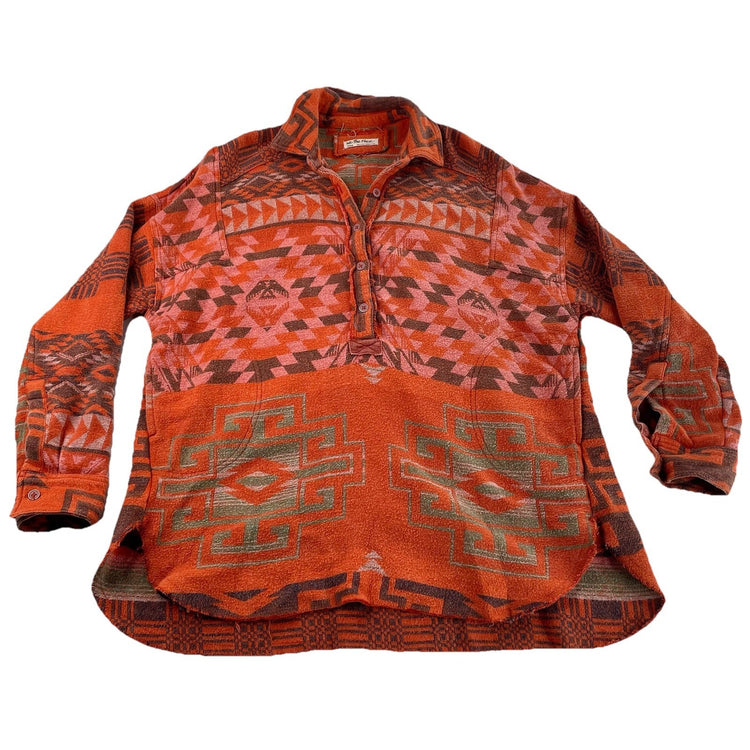 We The Free People Orange Southwestern Aztec Flannel Shacket Shirt Jacket Size M