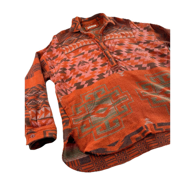 We The Free People Orange Southwestern Aztec Flannel Shacket Shirt Jacket Size M