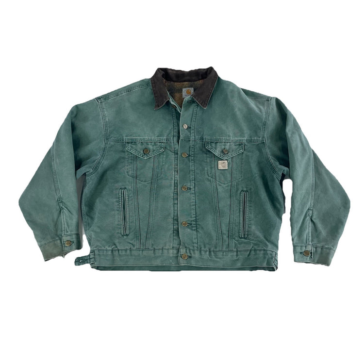 Mens Vintage Carhartt Green Blanket Lined Denim Jacket Size M