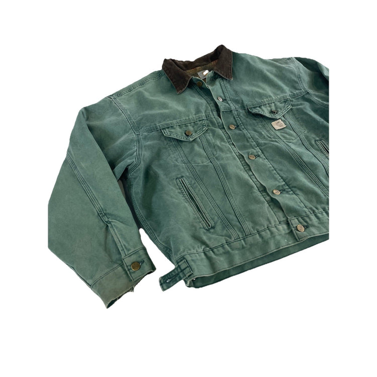 Mens Vintage Carhartt Green Blanket Lined Denim Jacket Size M