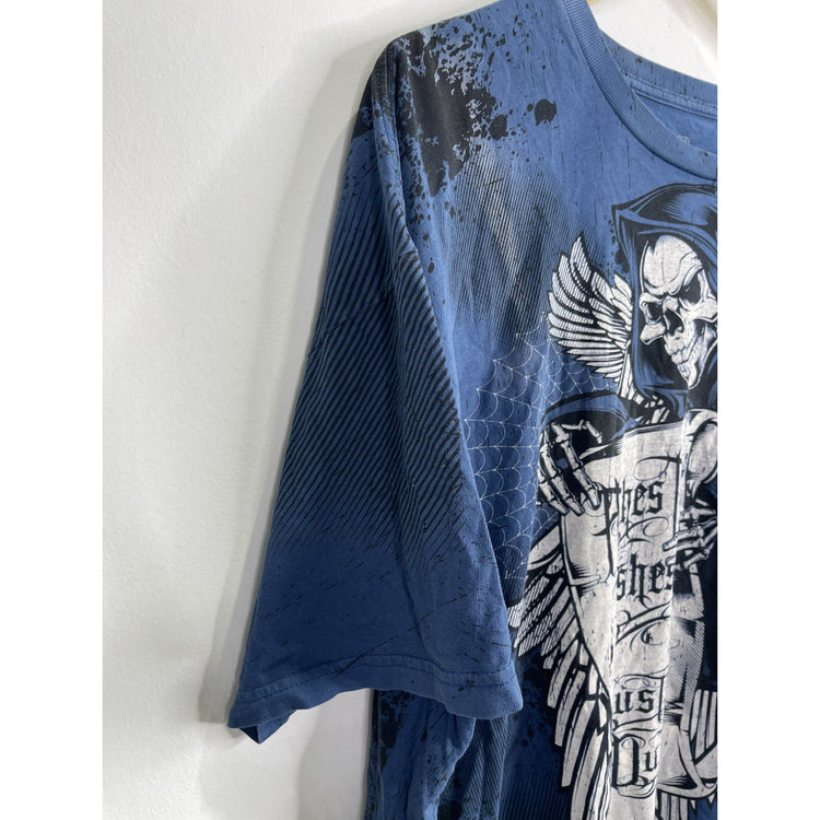 Men’s Vintage Y2K Blue Double Sided Graphic Short Sleeve T Shirt Sz XXL