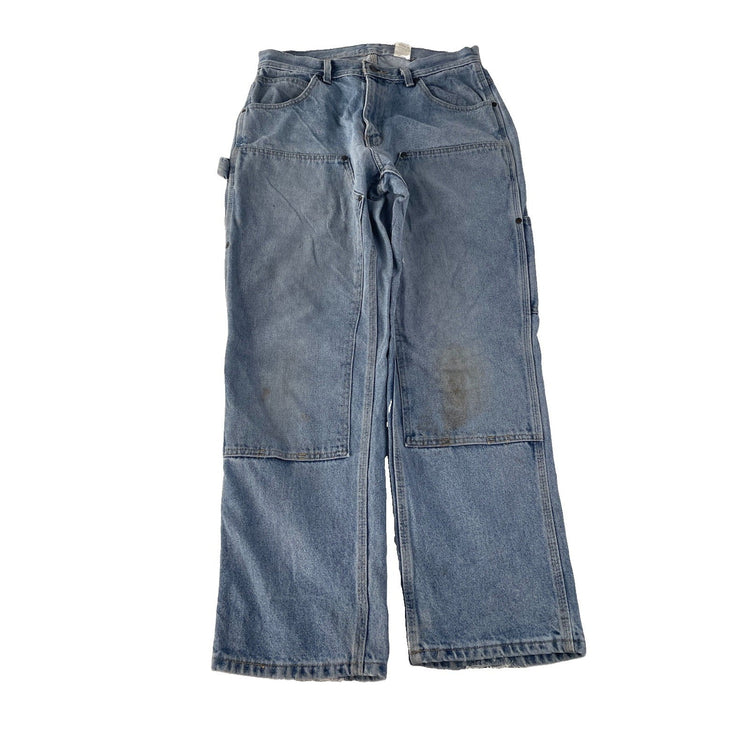 Mens Vintage Carhartt Light Wash Stained Double Knee Carpenter Jeans SIZE 33x30