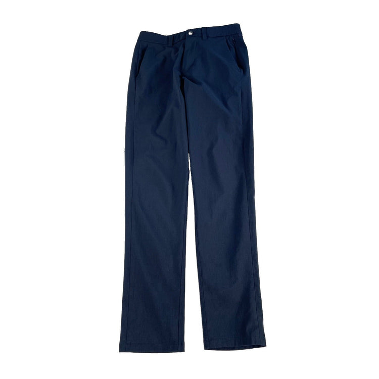 Men Lululemon Navy Blue Textured Warpstreme Straight Slim ABC Chino Pant Size 28