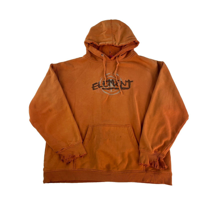 Mens Element Distressed Grunge Hoodie Orange Size L