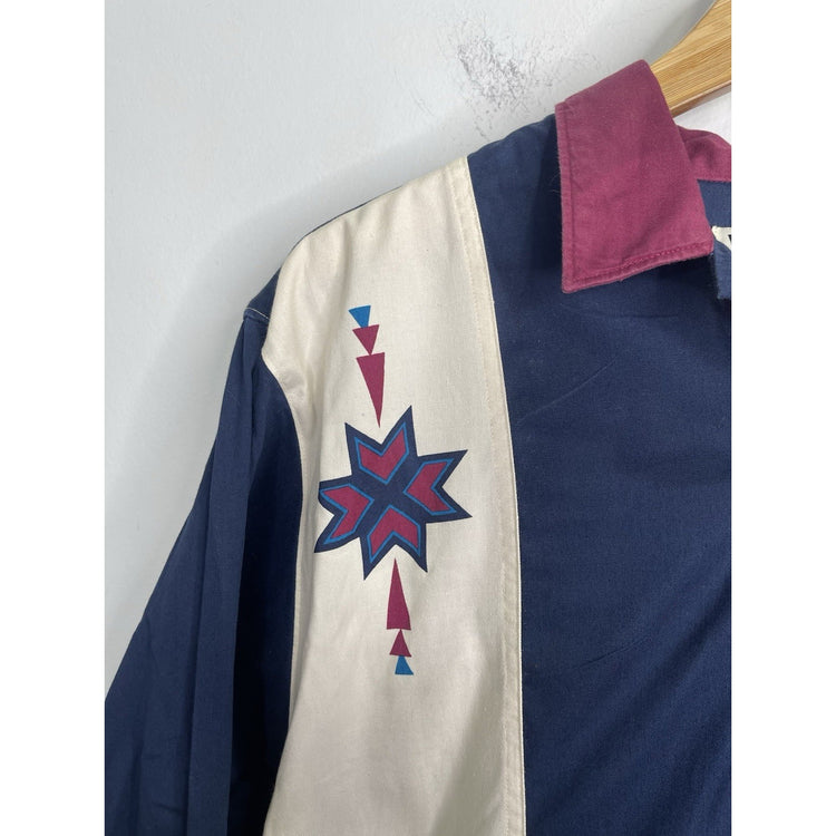 Adult VTG Wrangler Pearl Snap Western Cowboy Shirt Long Sleeve Aztec Sz L