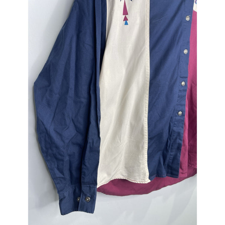 Adult VTG Wrangler Pearl Snap Western Cowboy Shirt Long Sleeve Aztec Sz L