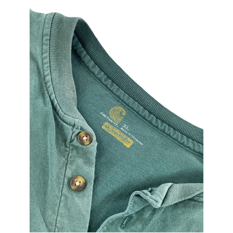 Mens Carhartt Green Long Sleeve Henley Pocket Shirt Size XL Original Fit