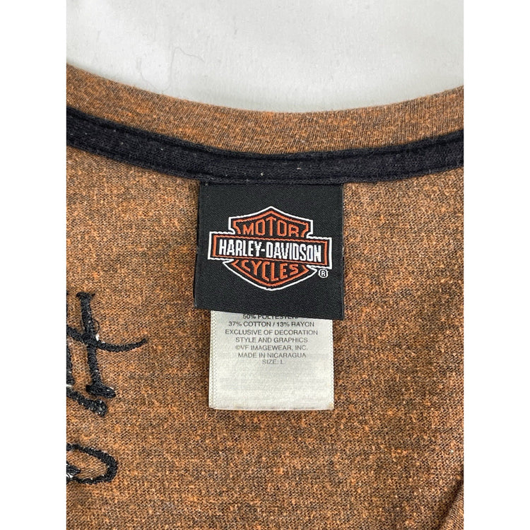 Womens Harley Davidson Motorcycle Brown Slim Fit Tee Size L