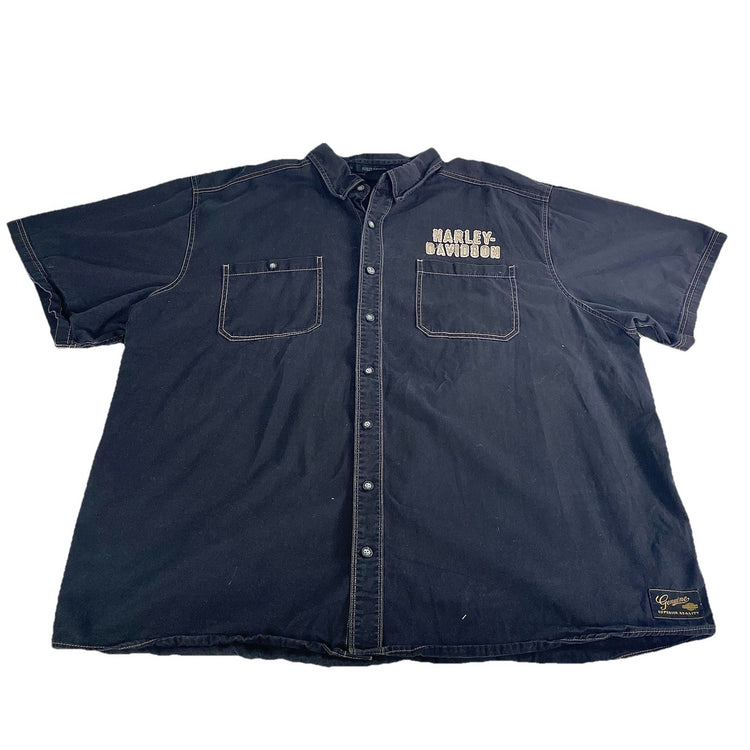 Mens Harley Davidson Biker SS Button-Up Black Shirt Size 4XL