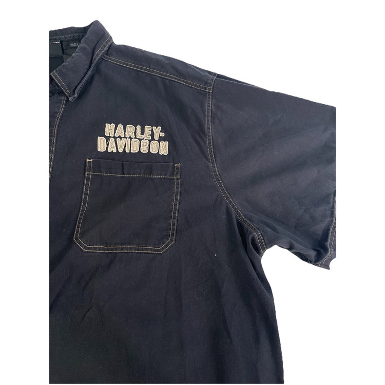 Mens Harley Davidson Biker SS Button-Up Black Shirt Size 4XL