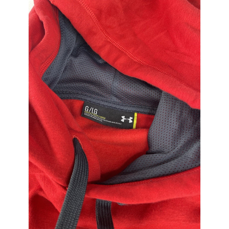 Mens Under Armour Gray Mesh Hood Lining Pullover Hoodie Red Size L