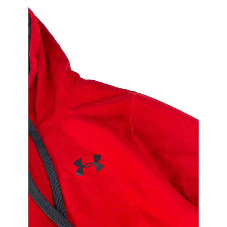 Mens Under Armour Gray Mesh Hood Lining Pullover Hoodie Red Size L