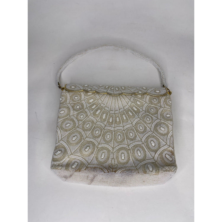 Vintage Beaded Purse w Beaded Handle Goldtone Trim Clasp With Small Coin Pouch