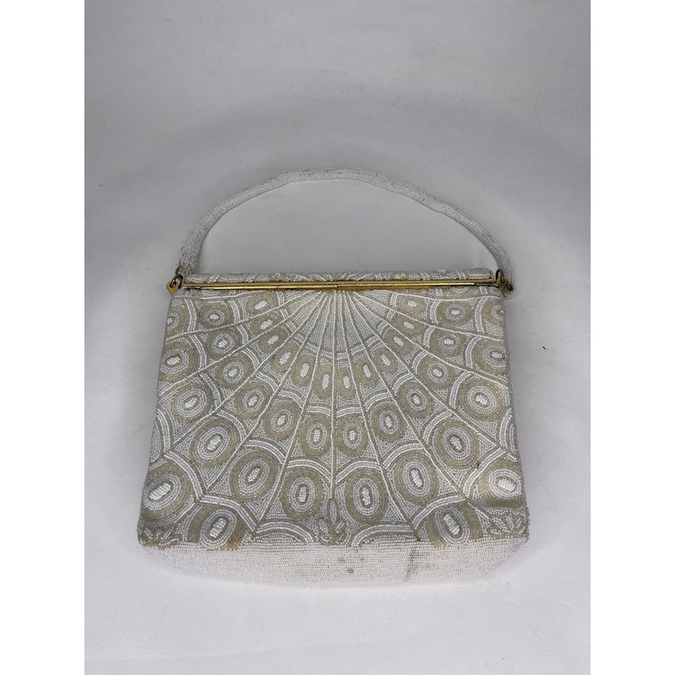 Vintage Beaded Purse w Beaded Handle Goldtone Trim Clasp With Small Coin Pouch