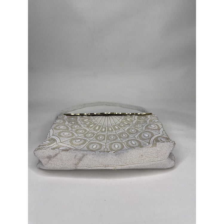 Vintage Beaded Purse w Beaded Handle Goldtone Trim Clasp With Small Coin Pouch