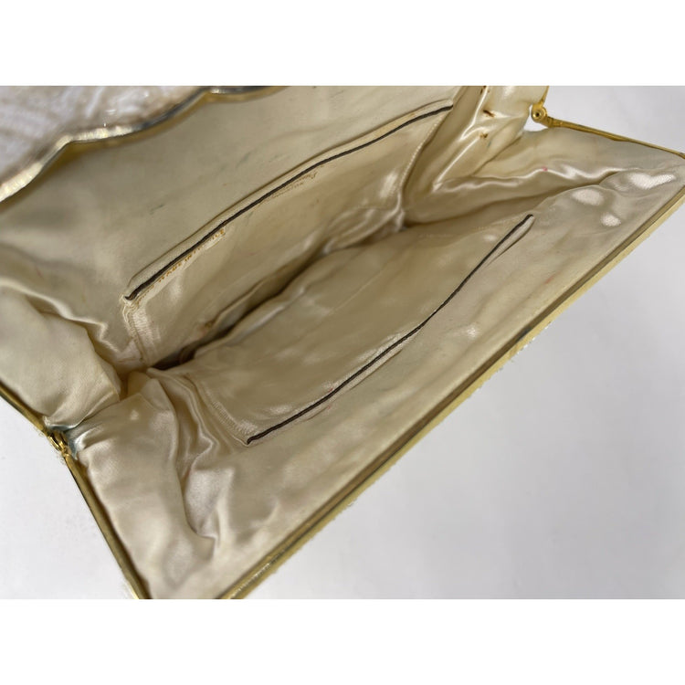 Vintage Beaded Purse w Beaded Handle Goldtone Trim Clasp With Small Coin Pouch