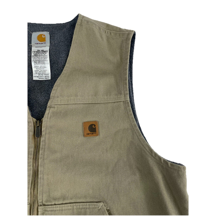 Mens Vintage Carhartt Embroidered RHP Tan Sherpa Lined Zip Up Vest Size XL