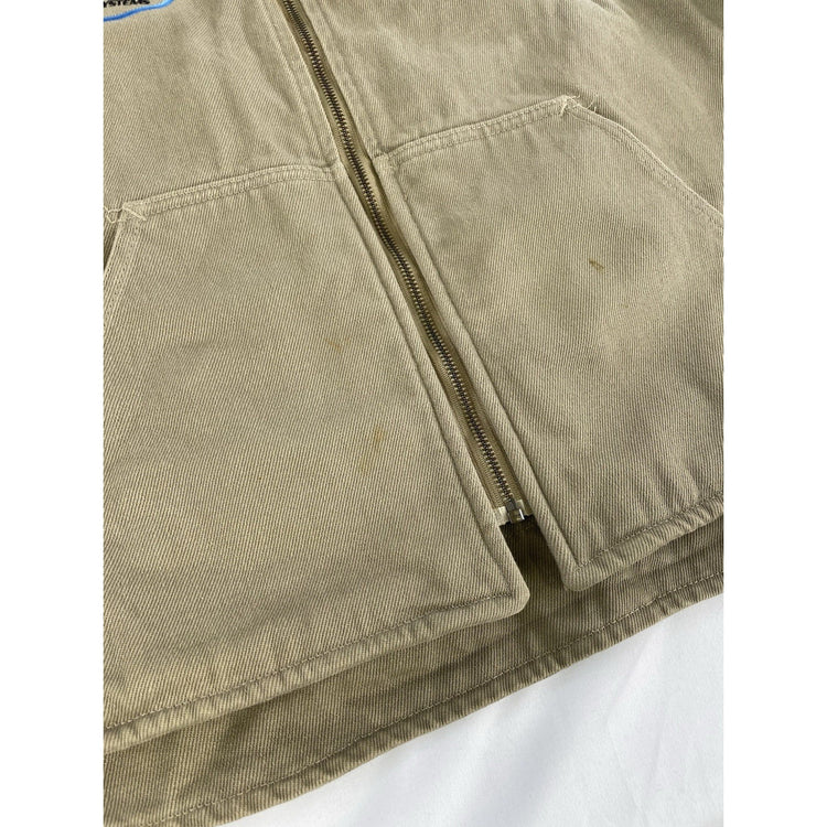 Mens Vintage Carhartt Embroidered RHP Tan Sherpa Lined Zip Up Vest Size XL