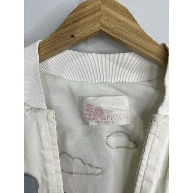 Men’s Vintage DM Apparel White Desert Village Patchwork Bomber Jacket Sz 2XL