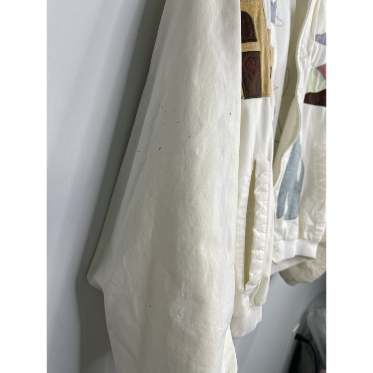 Men’s Vintage DM Apparel White Desert Village Patchwork Bomber Jacket Sz 2XL