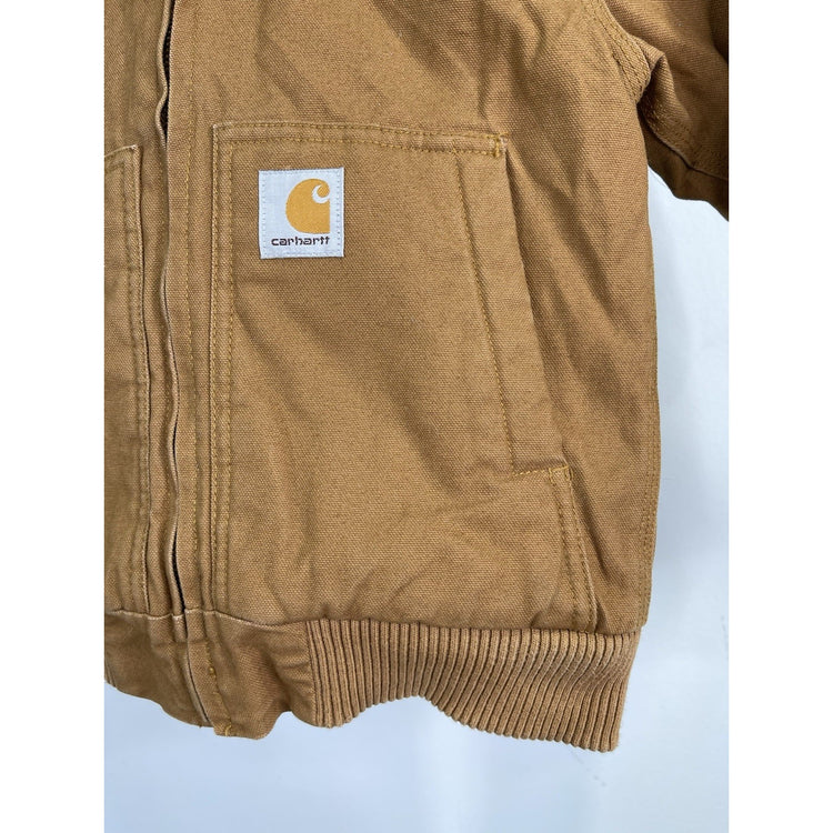 Vtg Carhartt Jacket Youth Large Duck Brown Canvas Lined Hooded