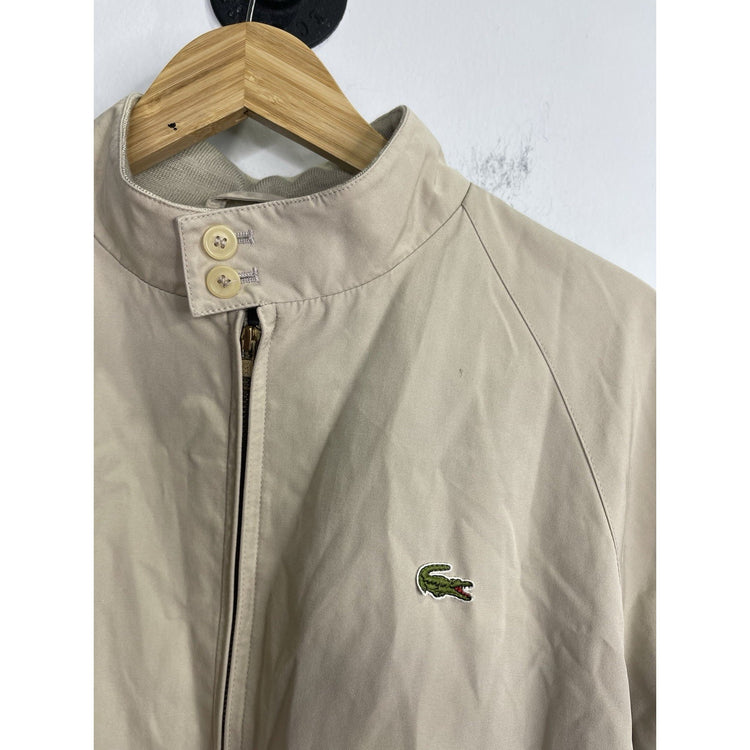 Men’s Vintage 80s Izod Lacoste Lined Cafe Racer Bomber Jacket Beige Khaki Sz L