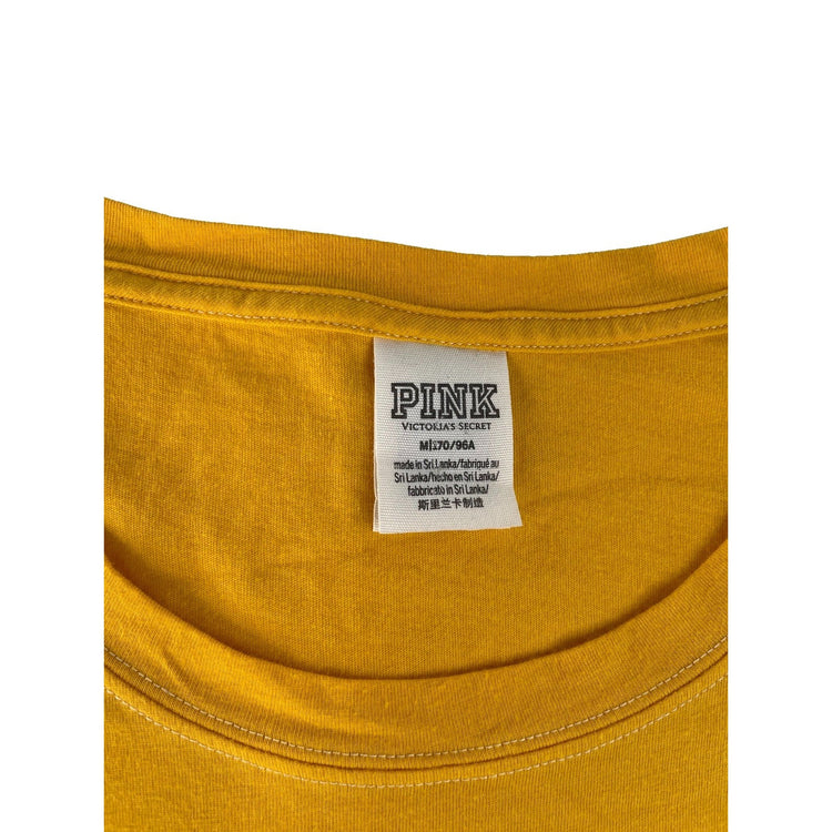 Womens PINK Victoria Secret Yellow Basic T-shirt Big Logo Size M