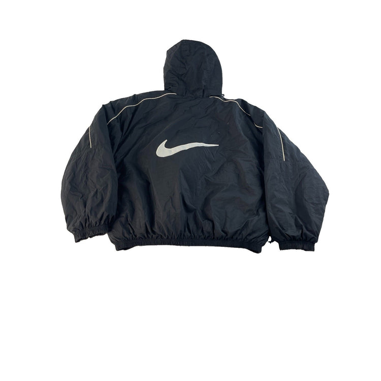 Youth Boys Vintage Nike Puffer Style Hooded Jacket Black Swoosh Logo Size L
