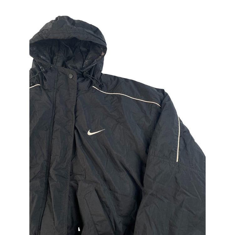 Youth Boys Vintage Nike Puffer Style Hooded Jacket Black Swoosh Logo Size L