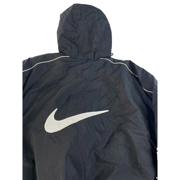 Youth Boys Vintage Nike Puffer Style Hooded Jacket Black Swoosh Logo Size L