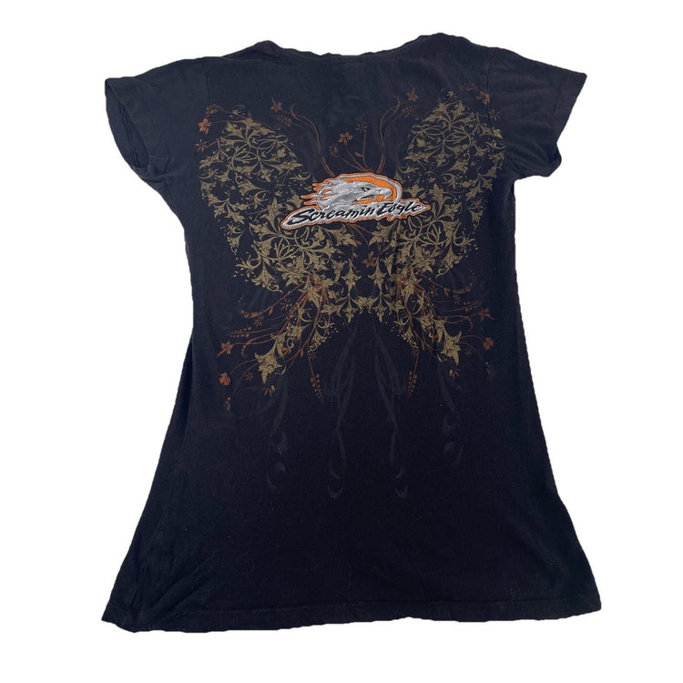 Womens Harley Davidson Motorcycle Slim Fit Black Graphic Tee Size L
