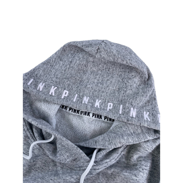 Womens PINK Victoria Secret Heathered Grey Pullover Hoodie 3/4 Sleeves Size M