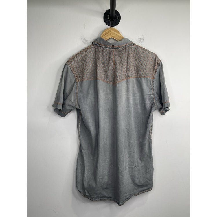 Men’s Roar Button Down Gray Signature Embroidered Distressed Tactfull Shirt Sz M