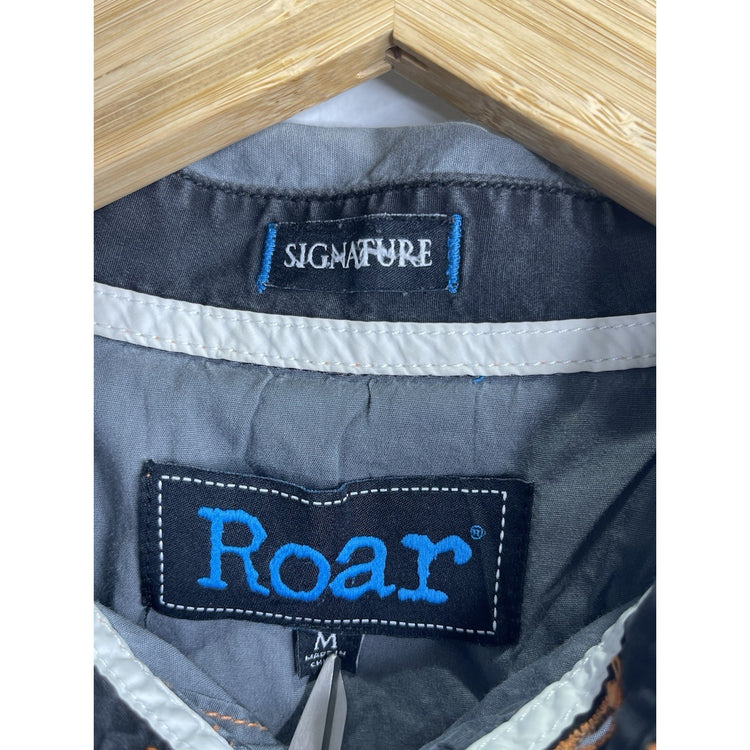 Men’s Roar Button Down Gray Signature Embroidered Distressed Tactfull Shirt Sz M