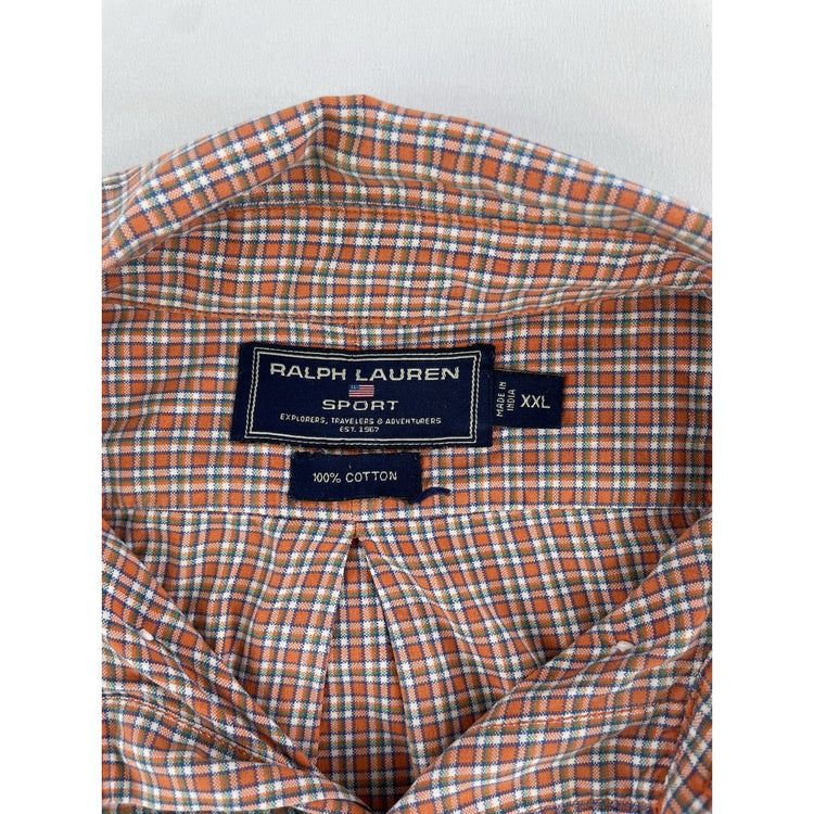 Mens Ralph Lauren Sport Orange Plaid Button Down Shirt Size XXL