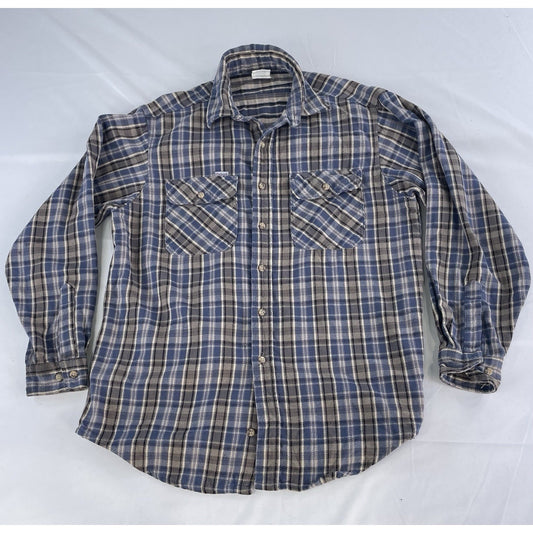 Mens Carhartt Blue & Gray Plaid Button Down Long Sleeve Shirt Size Large