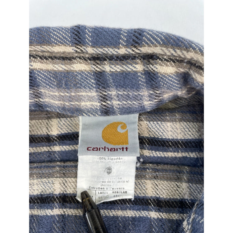 Mens Carhartt Blue & Gray Plaid Button Down Long Sleeve Shirt Size Large