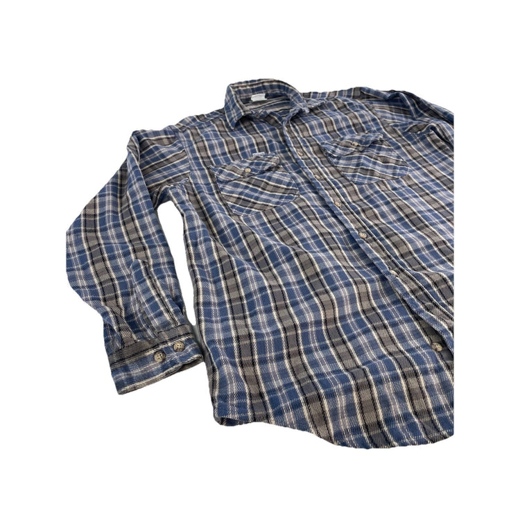 Mens Carhartt Blue & Gray Plaid Button Down Long Sleeve Shirt Size Large