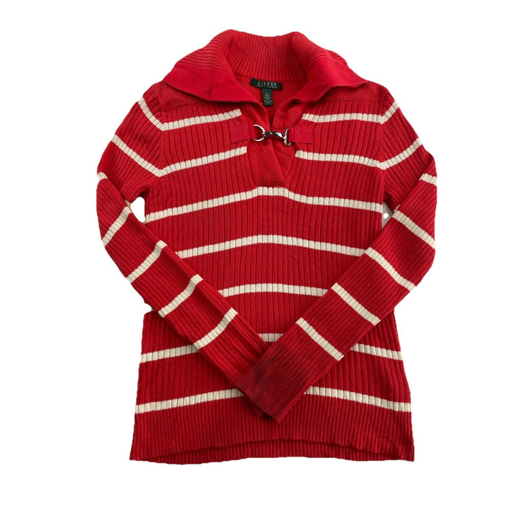 Womens Lauren Ralph Lauren Size Large Red & White Knitted Shirt