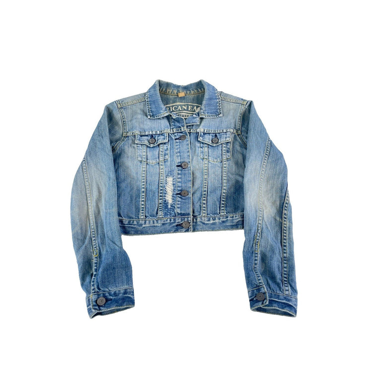 Women's American Eagle Outfitters Distressed Denim Jacket Blue Size S