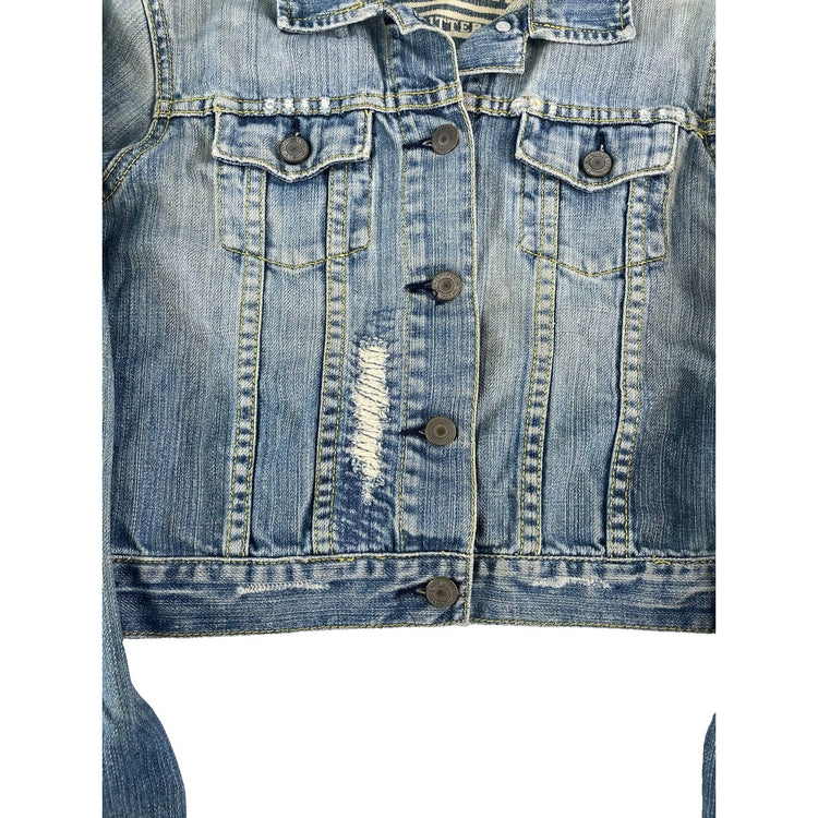 Women's American Eagle Outfitters Distressed Denim Jacket Blue Size S